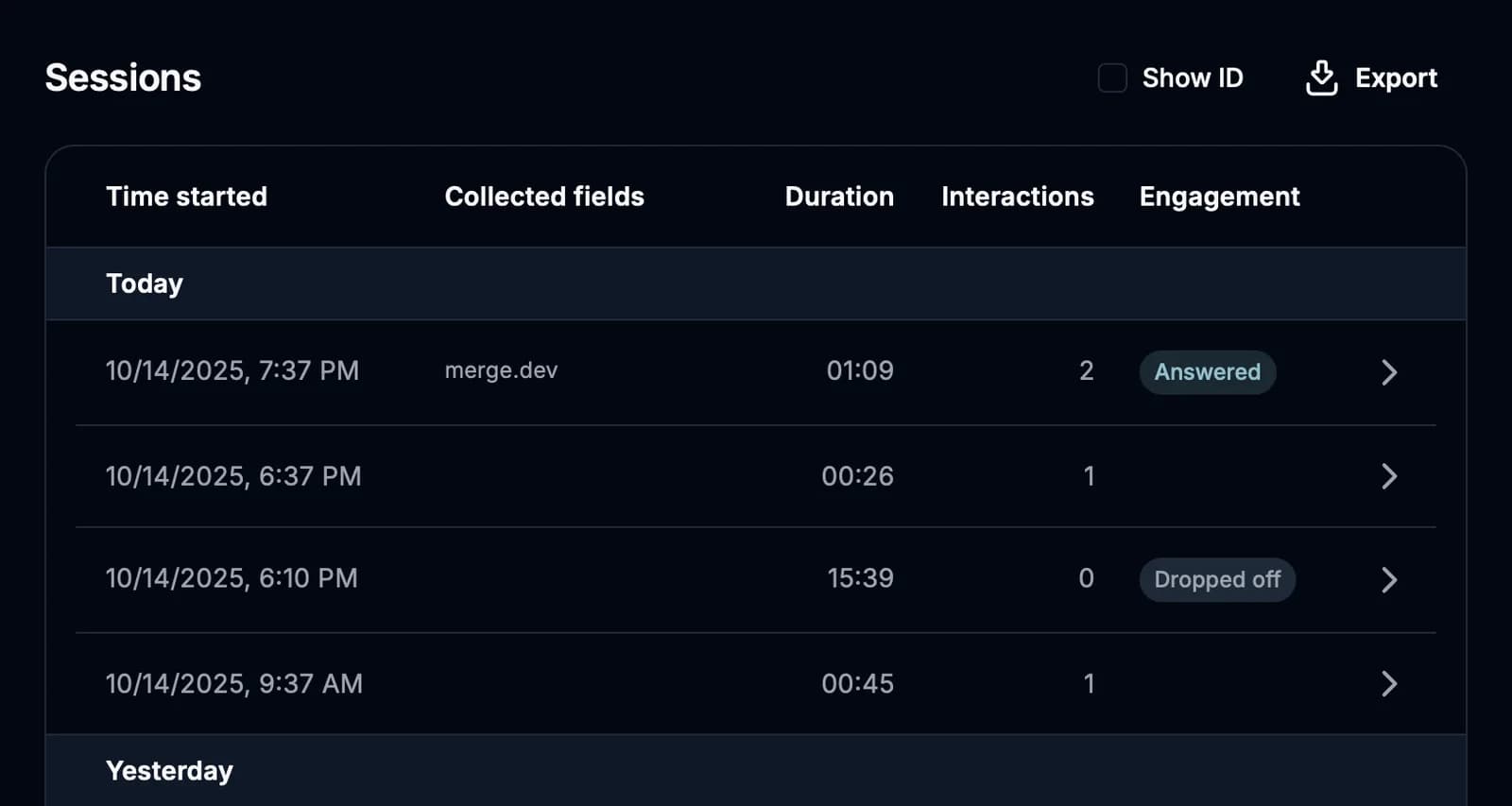 The new demos list table