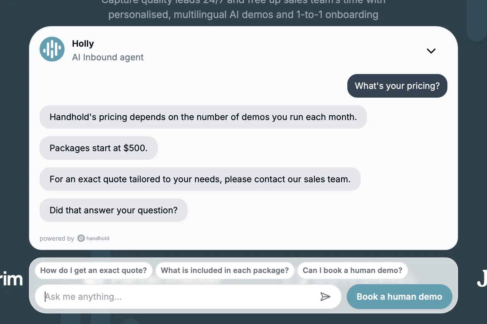 The Inbound Q&A agent answering a question