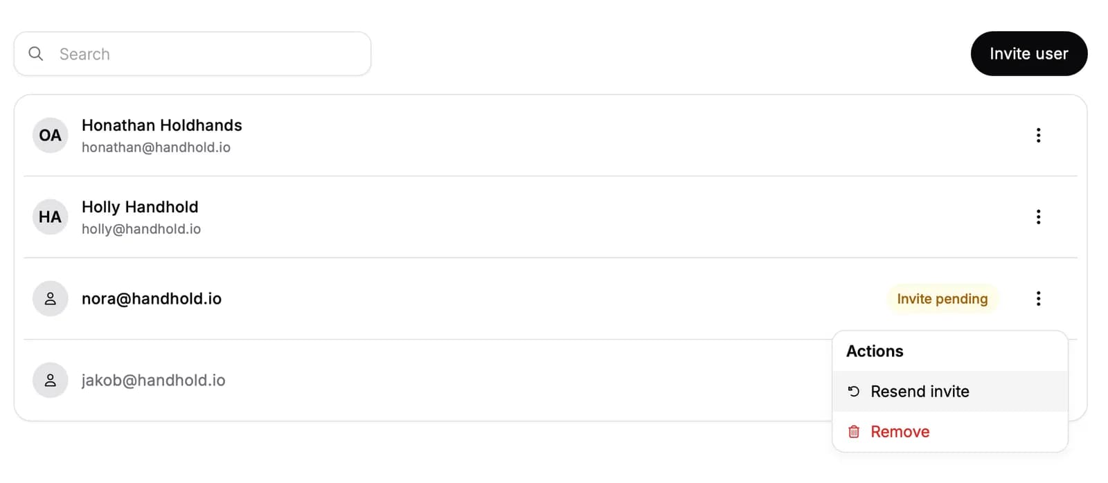 The organization members list with a pending invitation and the new Resend invite action