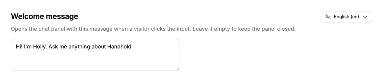 The Welcome message section on the agent's Knowledge & Content tab